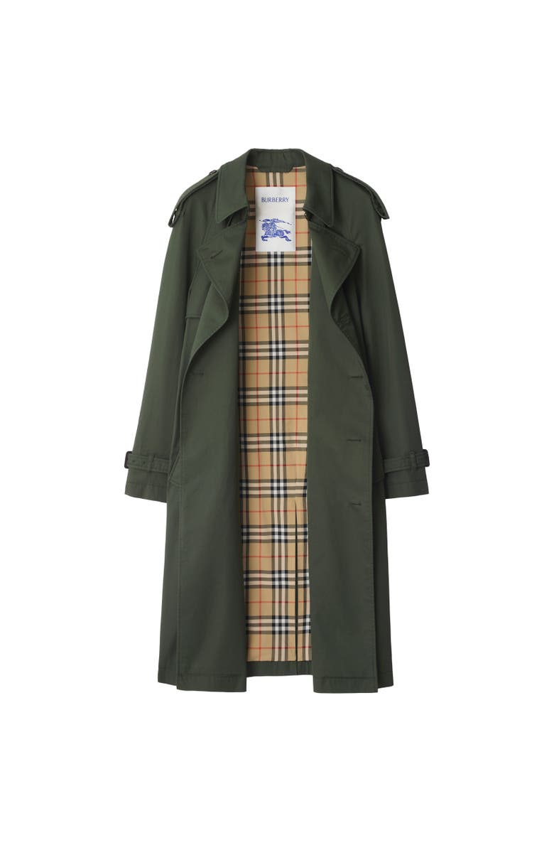 Burberry Mid-length Gabardine Trench Coat, Alternate, color, Yew Green