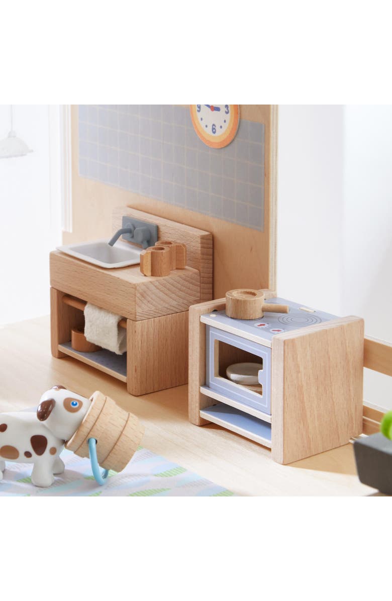 HABA Little Friends Kitchen Room Set - Wooden Dollhouse Furniture for 4" Bendy Dolls, Alternate, color, Multi