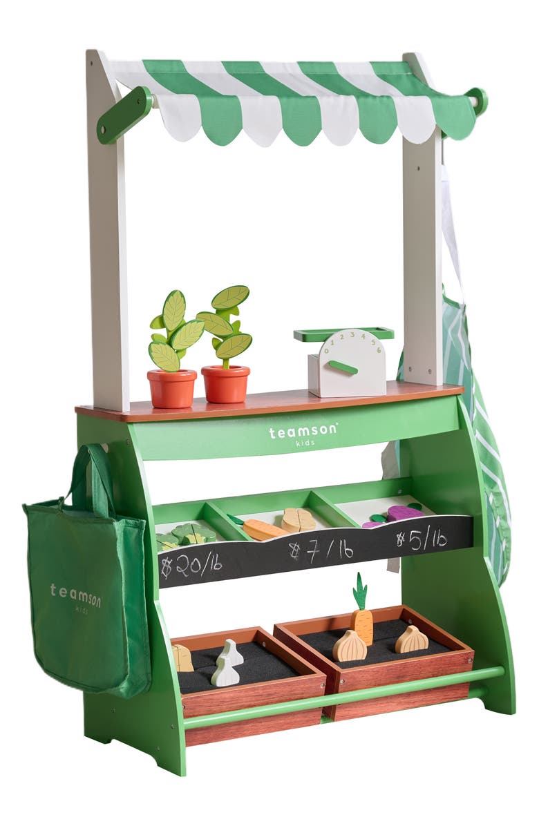 Teamson Kids Vermont Farmer's Market Stand Playset, Alternate, color, Green