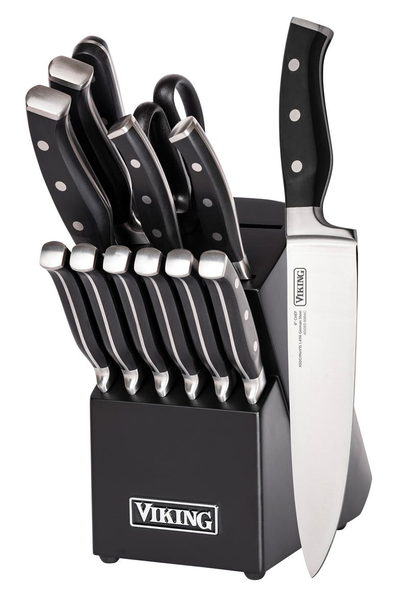 14-Piece German Steel Knife Block Set, Main, color, GERMAN STEEL/ BLACK