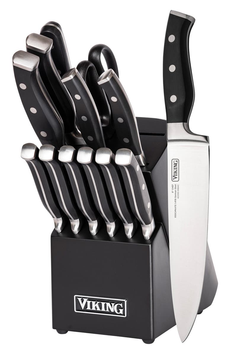 Viking 14-Piece German Steel Knife Block Set, Main, color, German Steel/ Black