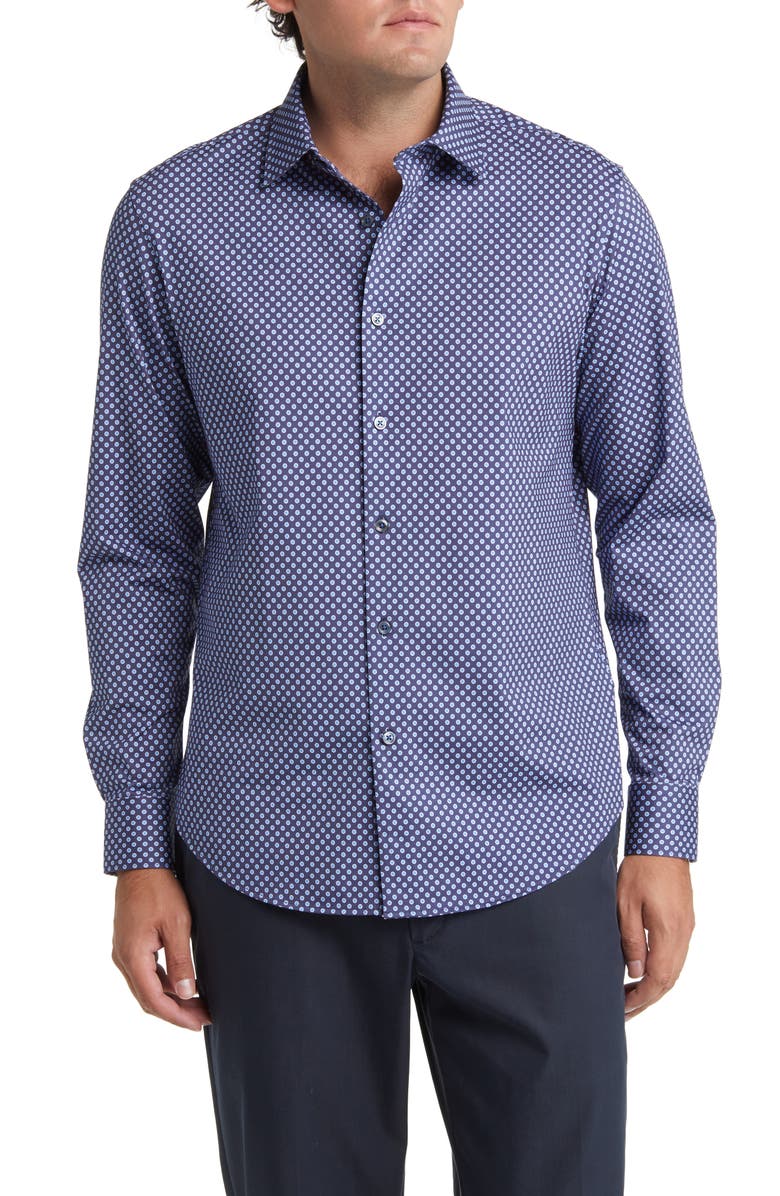 Bugatchi OoohCotton<sup>®</sup> Polka Dot Print Button-Up Shirt, Main, color, 
