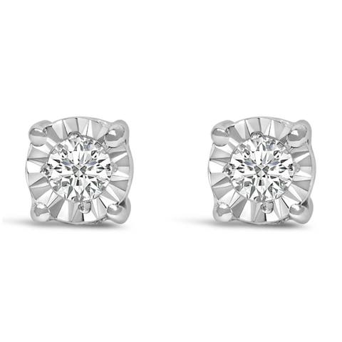 Silver 1/10 Cttw Lab Grown Diamond Miracle-Set Stud Earrings