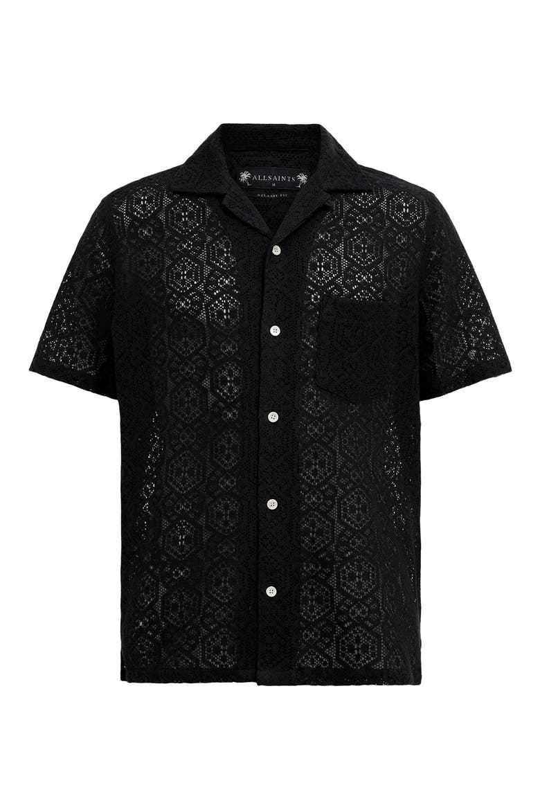 Harden Lace Camp Shirt, Alternate, color, JET BLACK