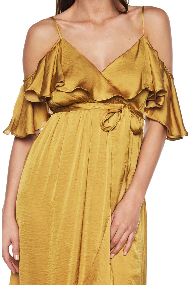 Bea Cold Shoulder Ruffle Dress, Alternate, color, GOLD