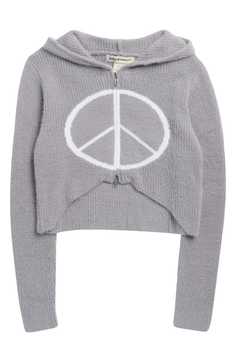 Cotton Emporium Kids' Zip-Up Graphic Sweater Hoodie, Main, color, Grey Peace