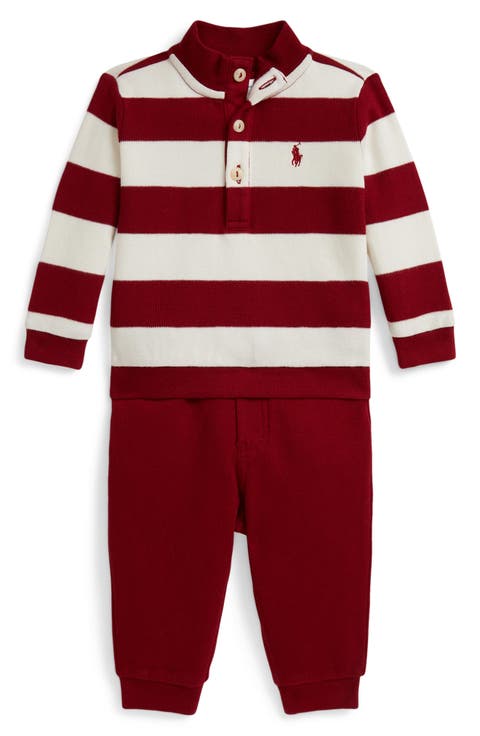 Estate Stripe Long Sleeve Ribbed Polo & Pants Set (Baby)