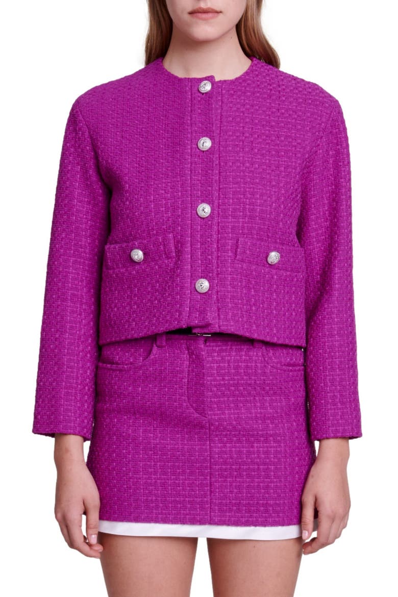 Vienna Tweed Crop Blazer, Main, color, FUCHSIA PINK