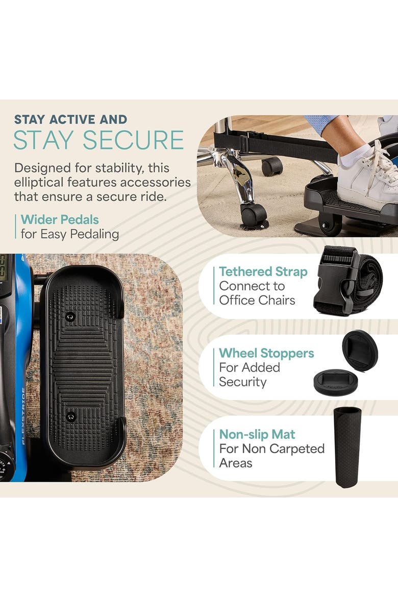 Flex Stride Under Desk Bike Pedal Mini Elliptical Exerciser, Alternate, color, Blue