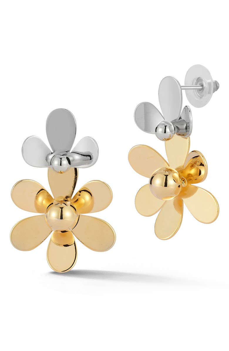 SPHERA MILANO Flower Drop Earrings, Main, color, Gold/ Silver