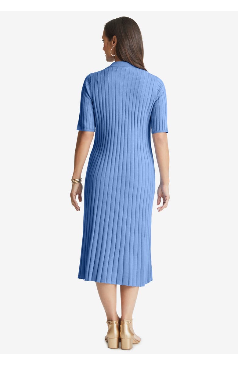 Jessica London Ribbed Henley Dress, Alternate, color, French Blue