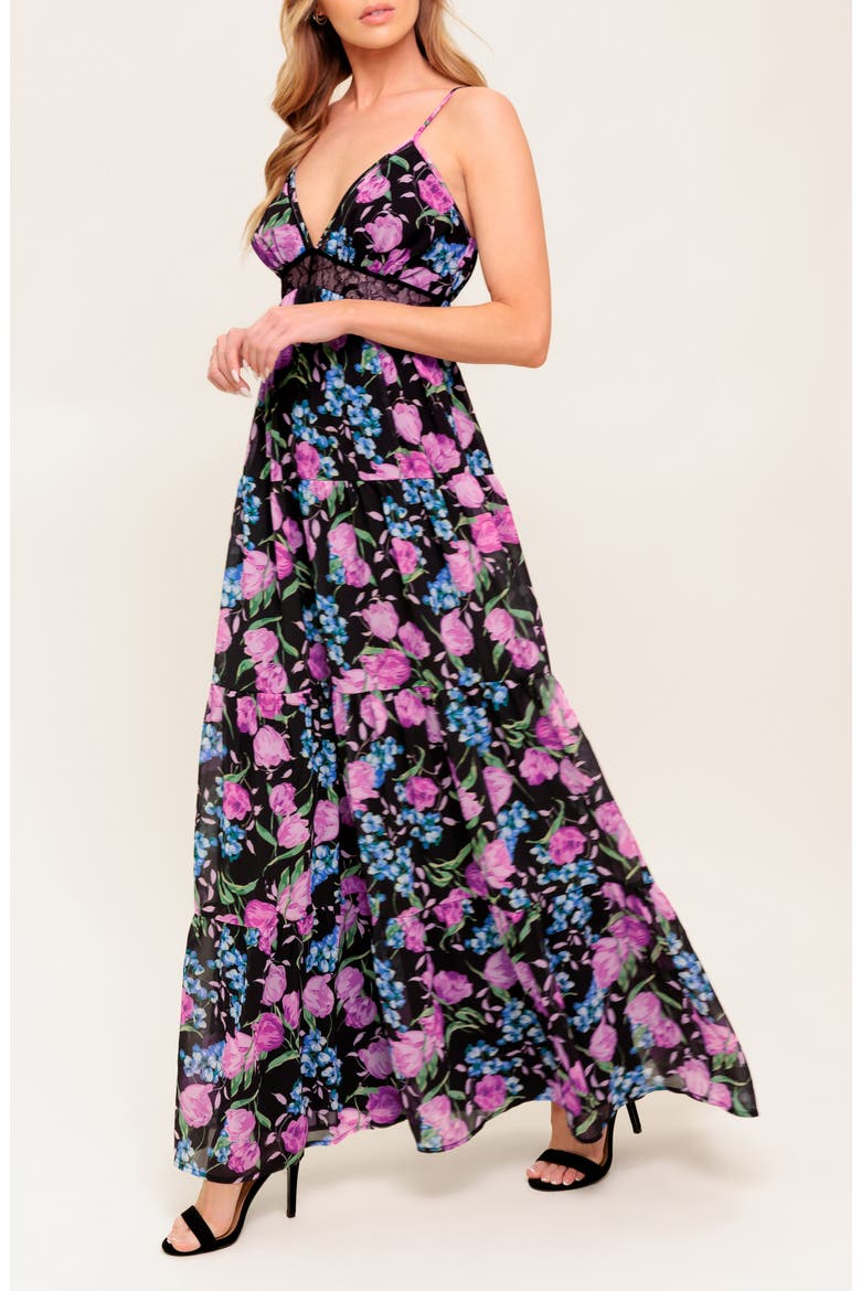 Floral Lace Maxi Dress, Alternate, color, BLACK