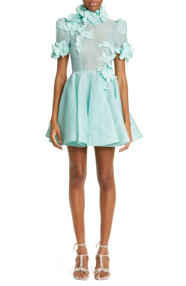 Zimmermann High Tide Lift Off Flower Linen & Silk Minidress, Main, color, 
