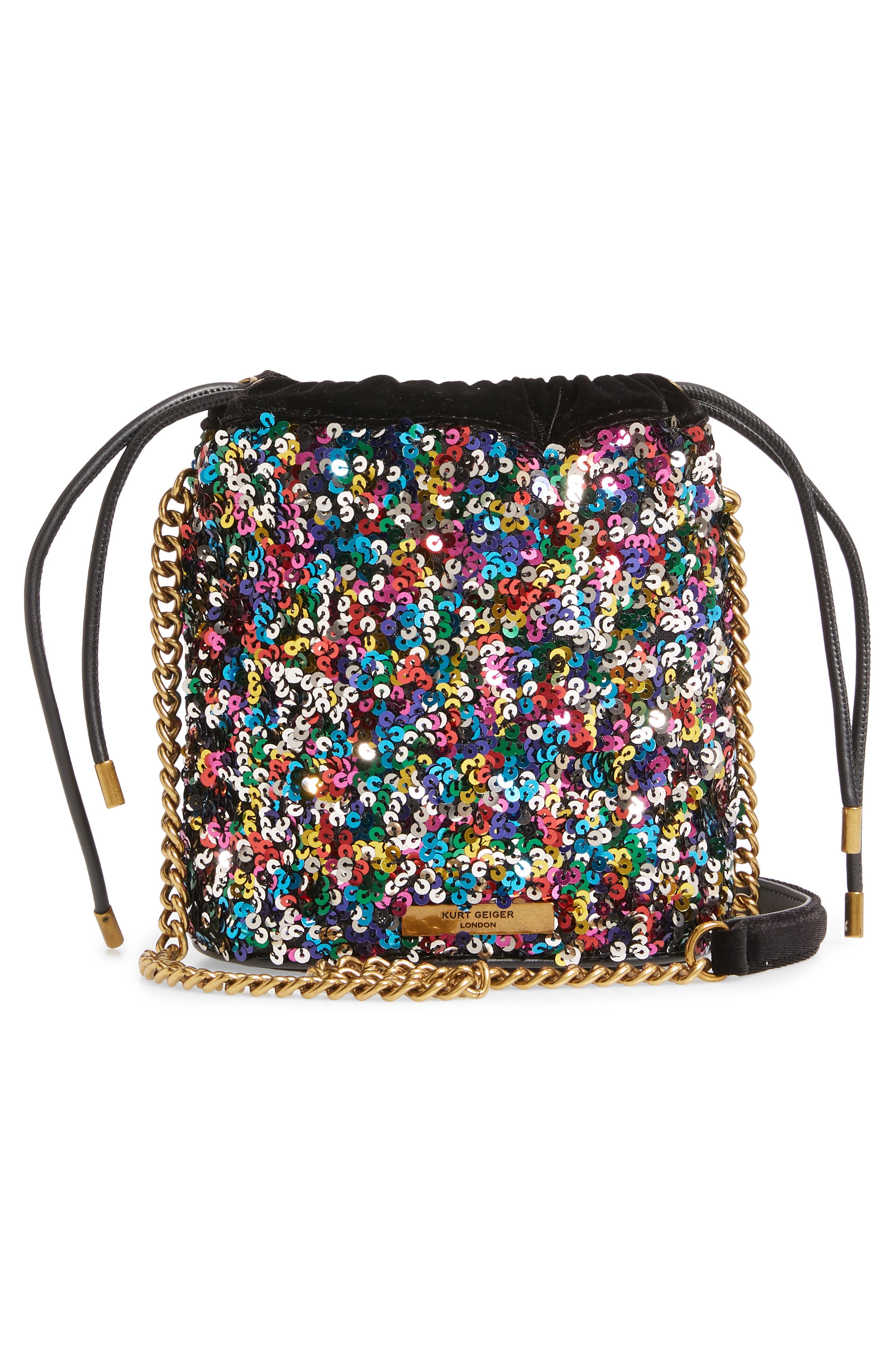 Kurt Geiger London Kensington Sequin Drawstring Crossbody Bag, Alternate, color, 