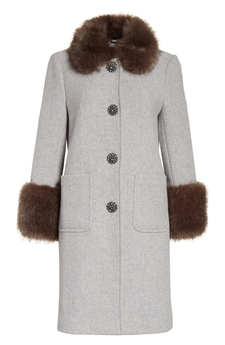 Kate Spade New York faux fur trim coat, Alternate, color, 