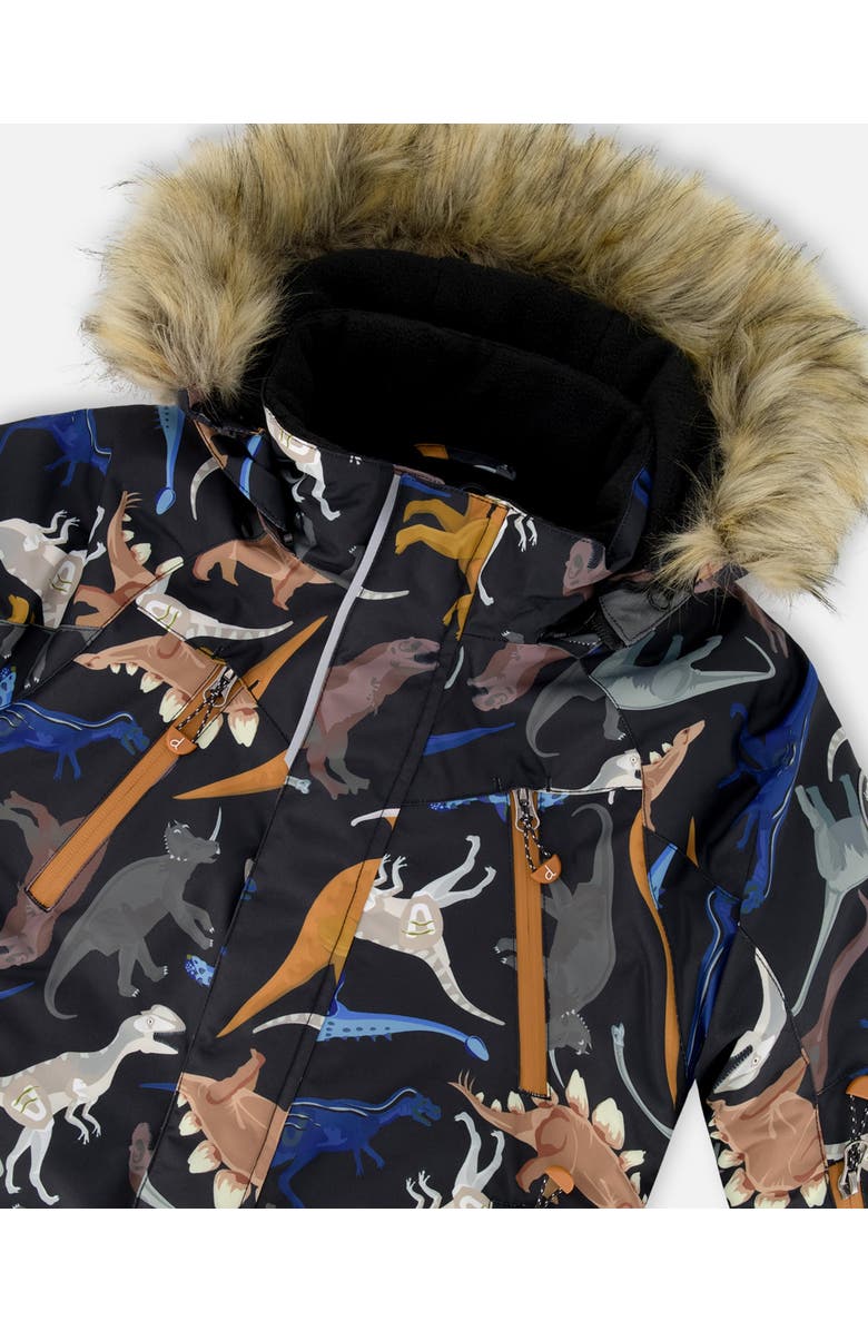 Deux par Deux Two-Piece Play Snowsuit with Dinosaurs Jacket, Alternate, color, Brown Sugar