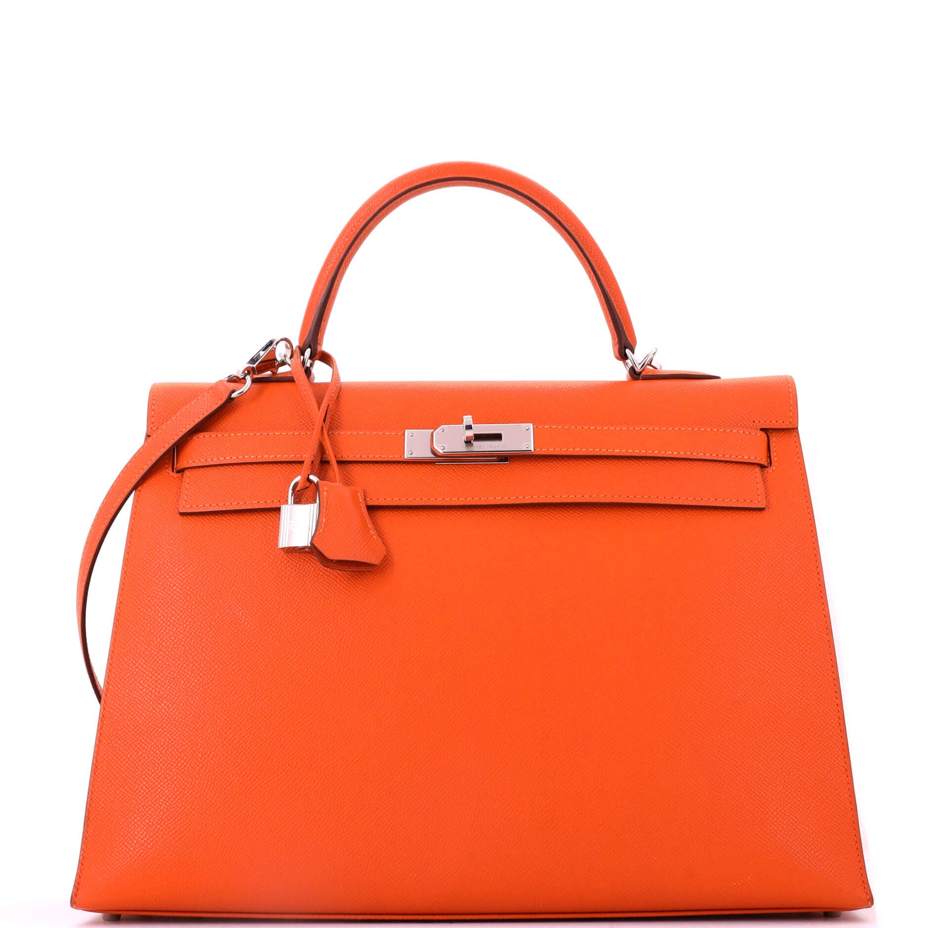 Pre-Owned Hermes Kelly Handbag Orange Epsom with Palladium Hardware 35, Main, color, Feu