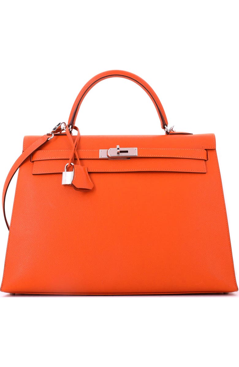 Pre-Owned Hermes Kelly Handbag Orange Epsom with Palladium Hardware 35, Main, color, Feu