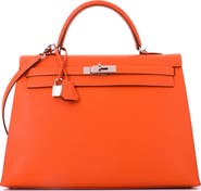 Pre-Owned Hermes Kelly Handbag Orange Epsom with Palladium Hardware 35