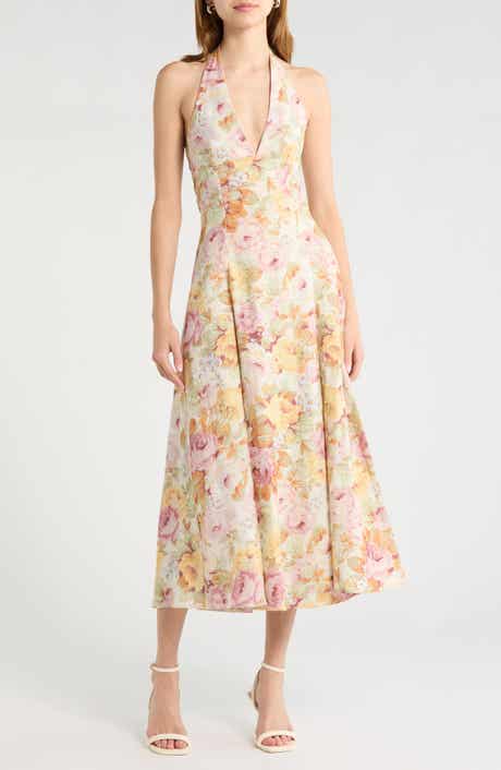 Murano Floral Linen Halter Dress
