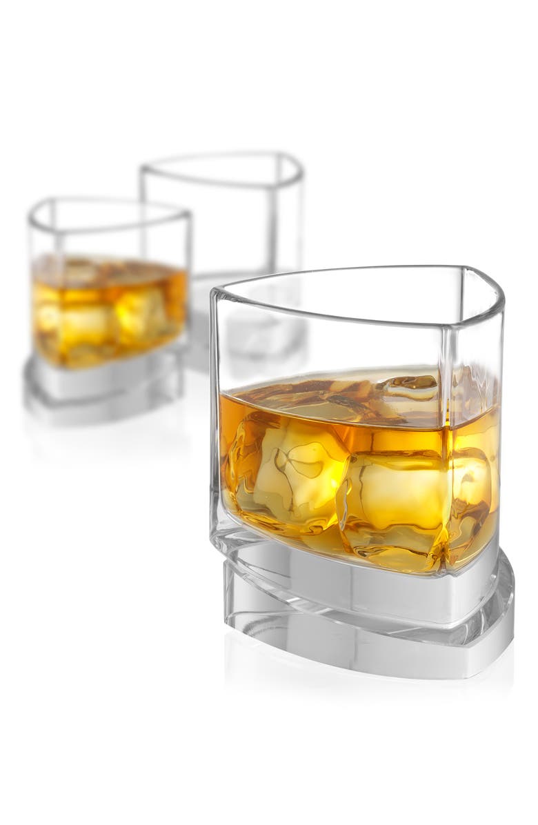 JoyJolt Aqua Vitae Triangle Off Base Set of 2 Whiskey Glasses, Alternate, color, Clear
