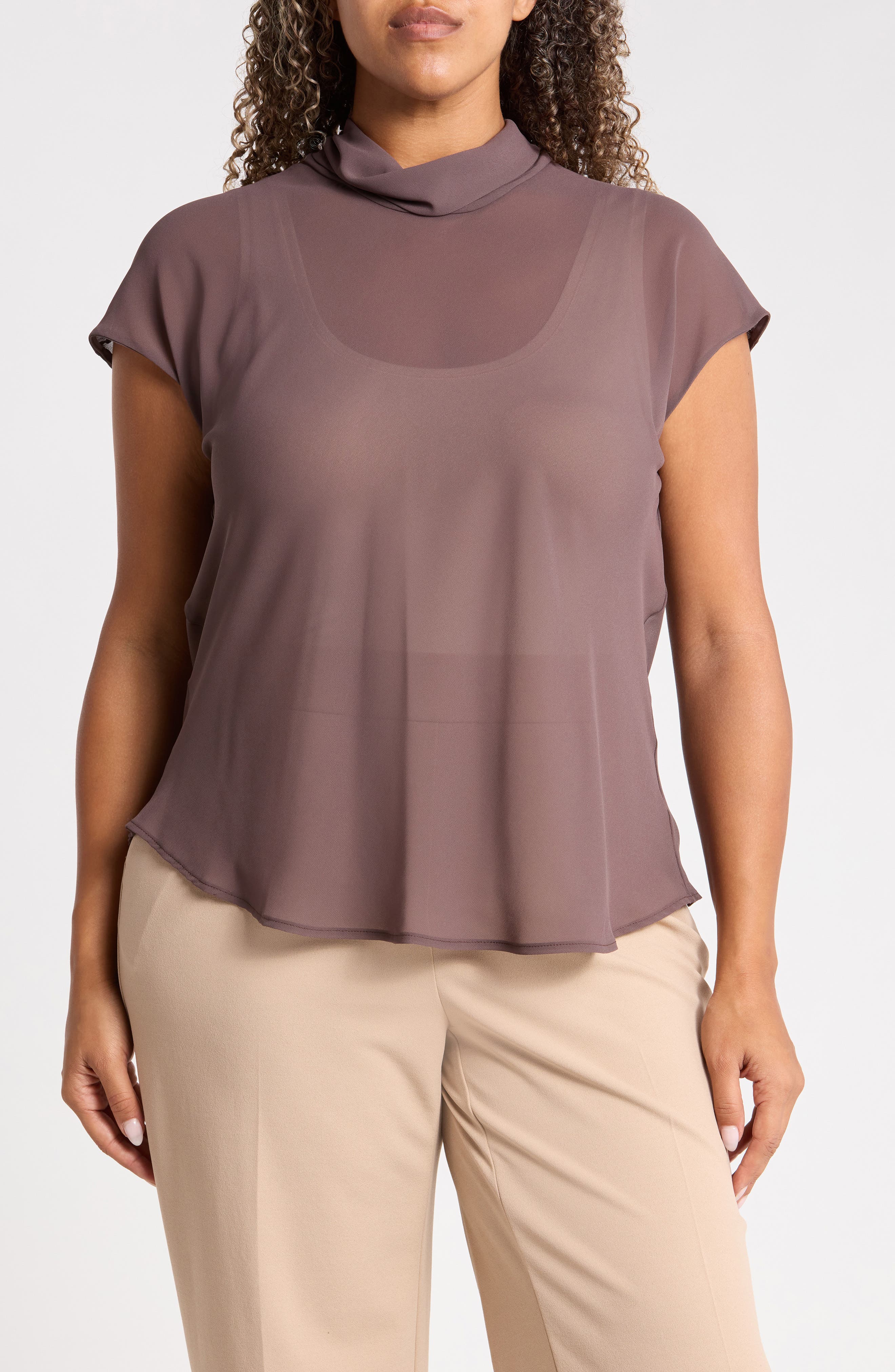 Cowl Neck Scarf Detail Sheer Top