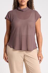 Renee C Cowl Neck Scarf Detail Sheer Top