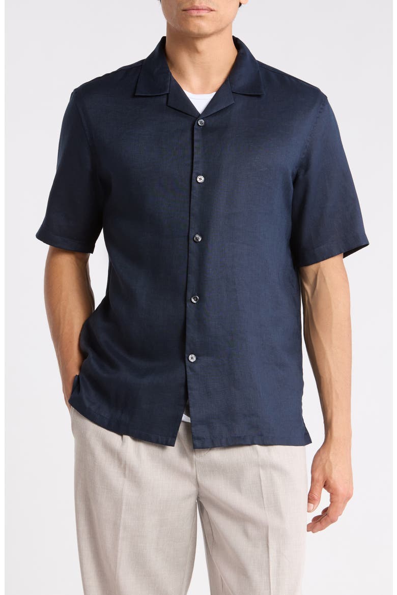 Daze Short Sleeve Linen Button-Up Shirt, Main, color, BALTIC