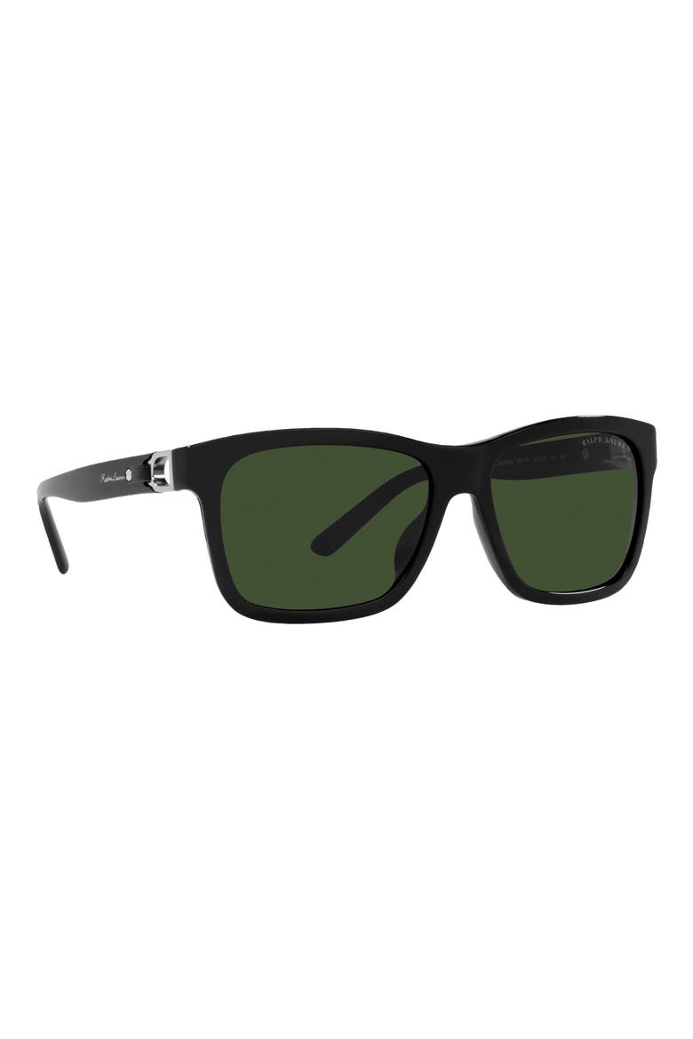 57mm Rectangular Sunglasses, Alternate, color, SHINY BLACK / DARK GREEN
