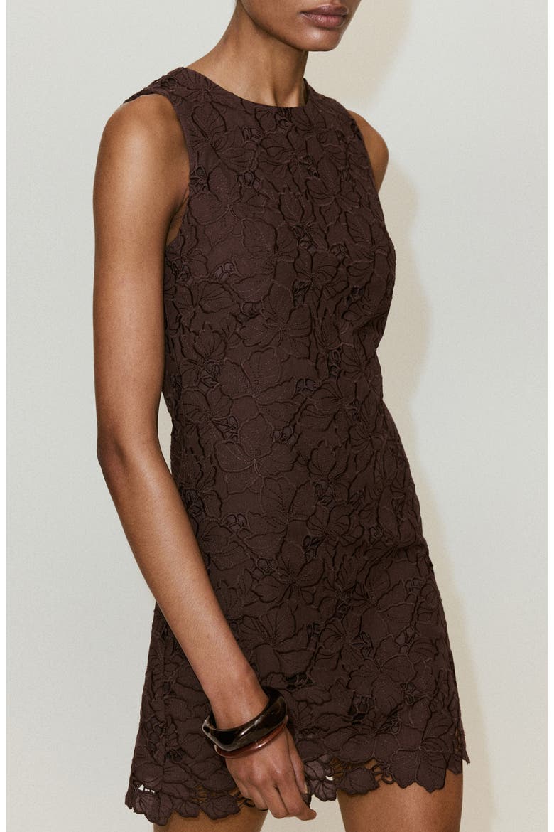 Floral Embroidered Cutout Dress, Alternate, color, BROWN