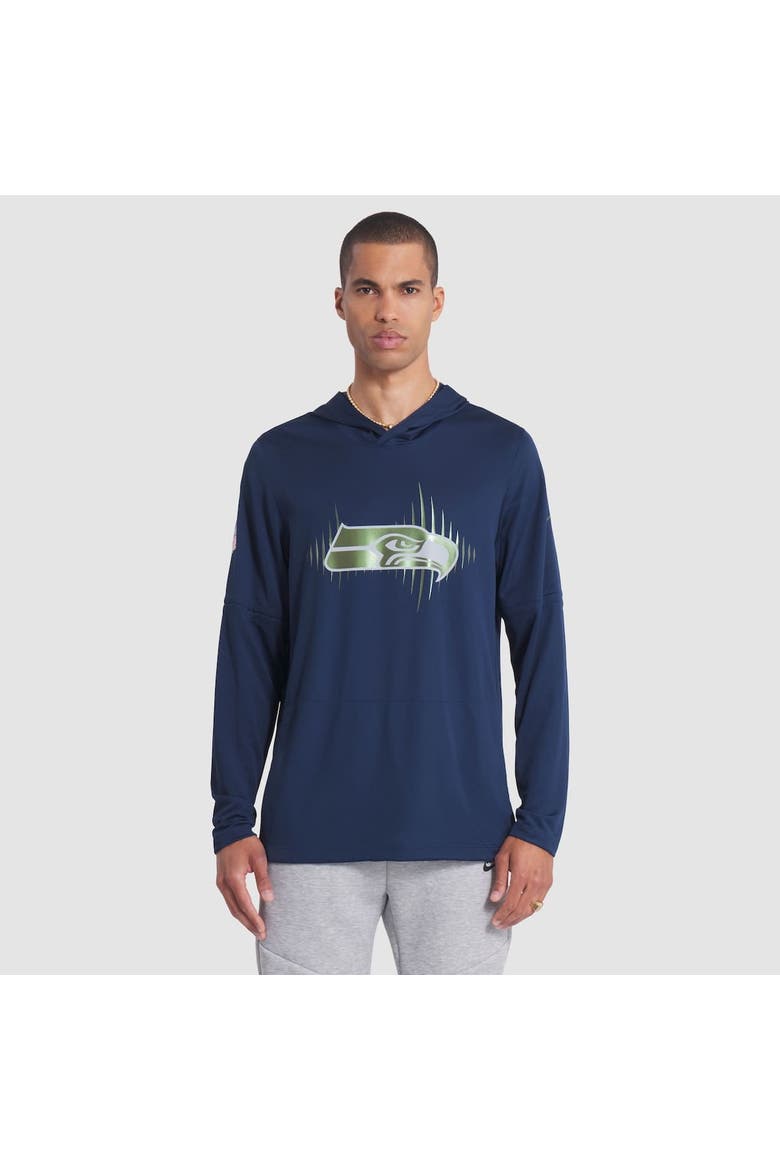 Men's Nike College Navy Seattle Seahawks 2025 Rivalries Collection Sideline Dri-FIT Long Sleeve Hoodie T-Shirt, Alternate, color, College Navy