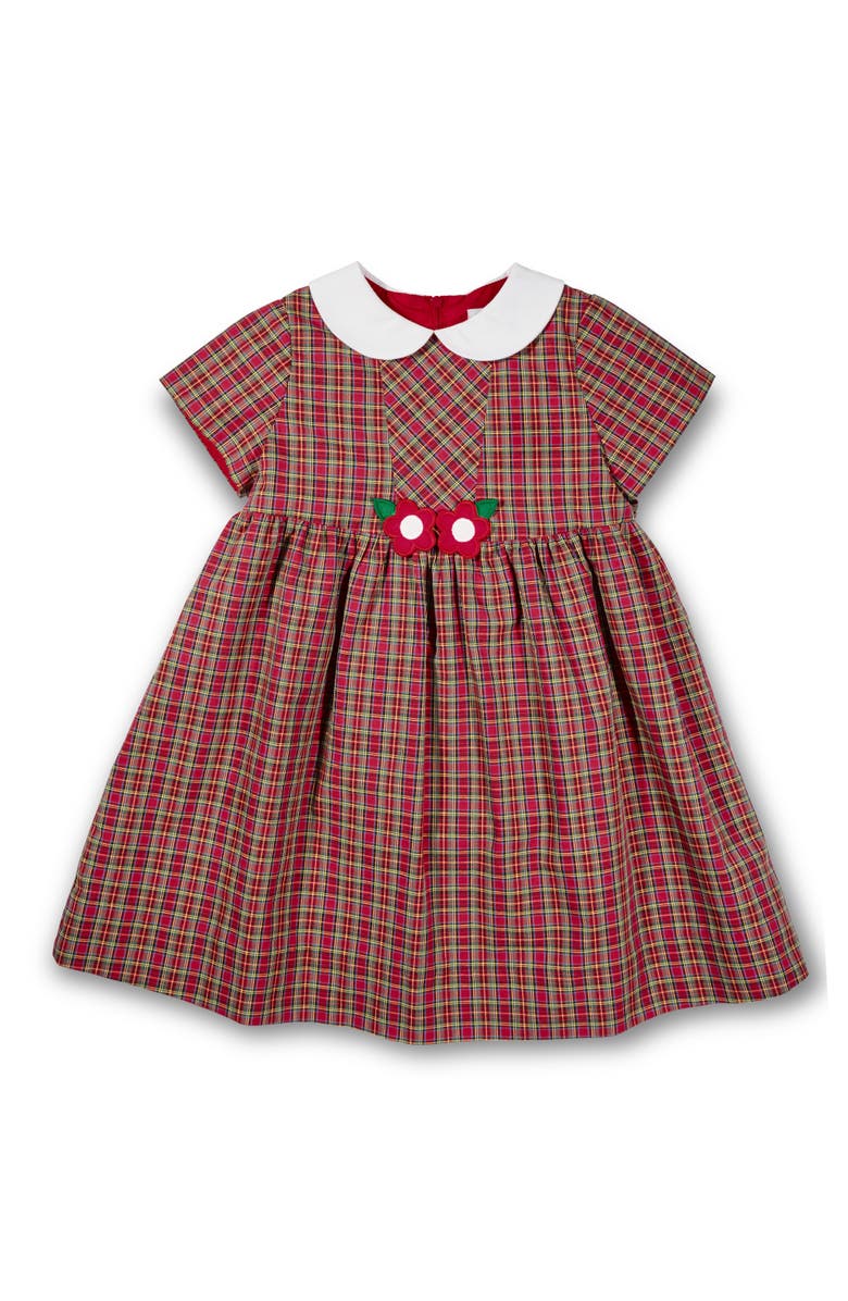 Florence Eiseman Plaid Dress With Flowers, Main, color, Red, Green, White