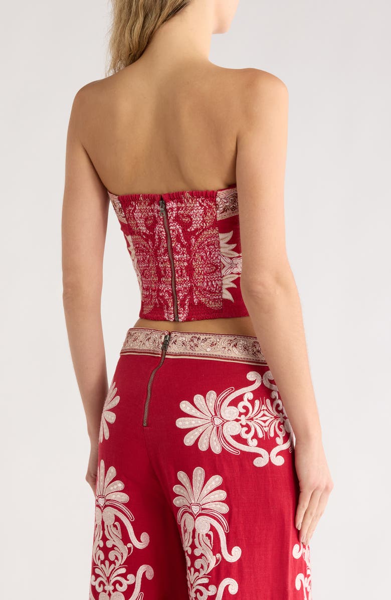 Alice + Olivia Embroidered Strapless Cotton Crop Top, Alternate, color, Serenade Dark Cherry