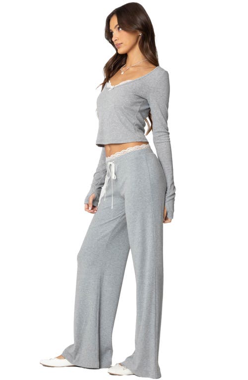 EDIKTED EDIKTED PEEKABOO LACE TRIM KNIT WIDE LEG PANTS 