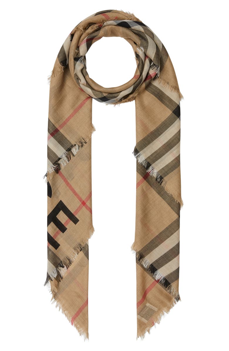 Burberry Horseferry Print Check Wool & Silk Scarf, Alternate, color, 