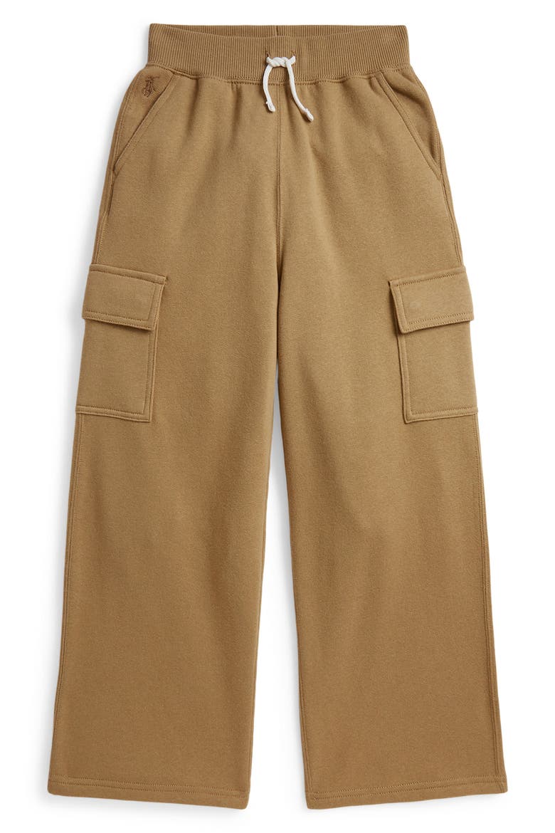 Kids' Wide Leg Fleece Cargo Sweatpants, Main, color, CAMEL