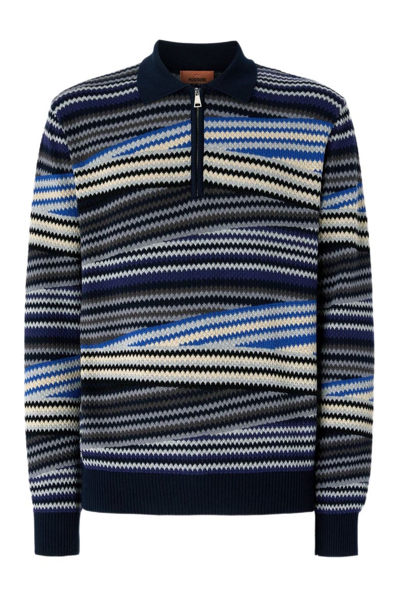 Long Sleeve Polo With Zip And Striped Zigzag Pattern, Alternate, color, Blue