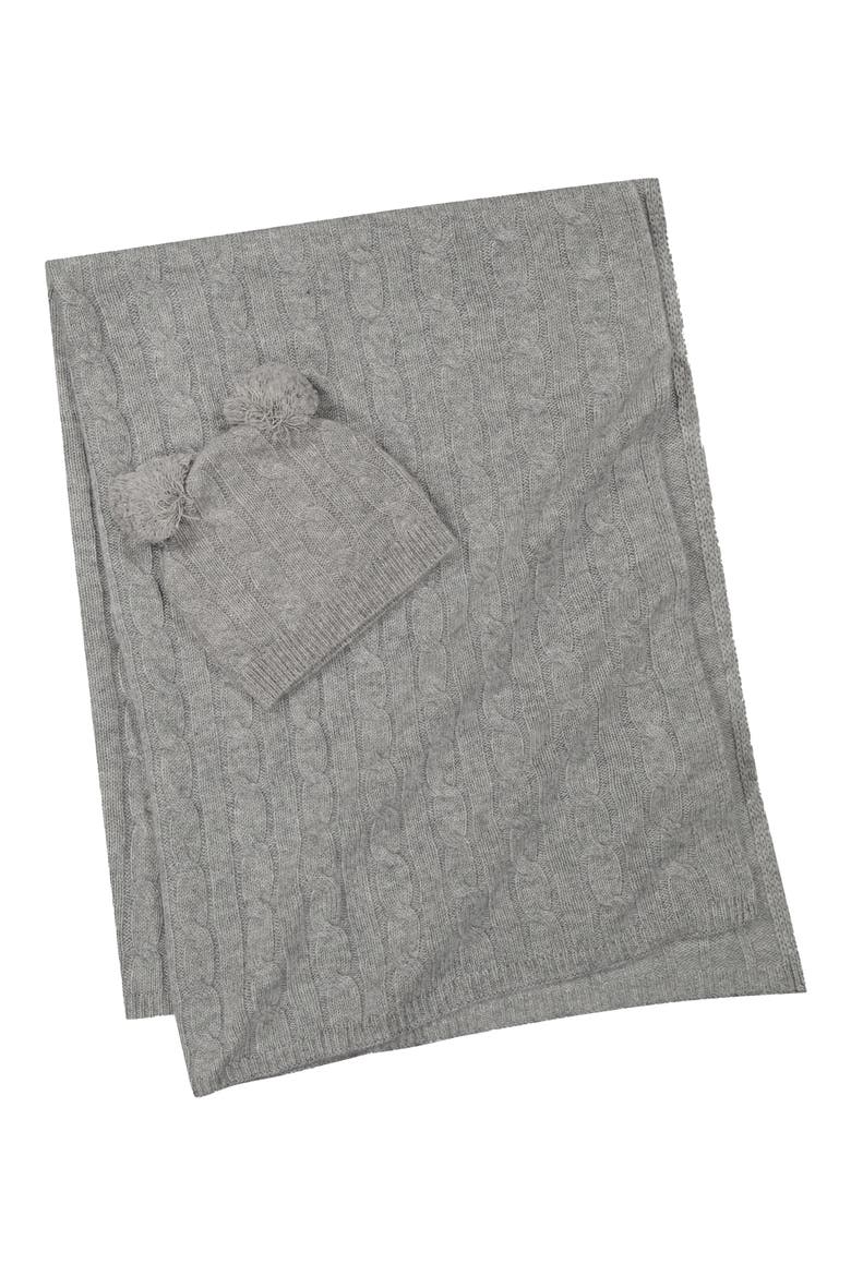 Cable Stitch Cashmere Beanie & Blanket Set, Main, color, GREY