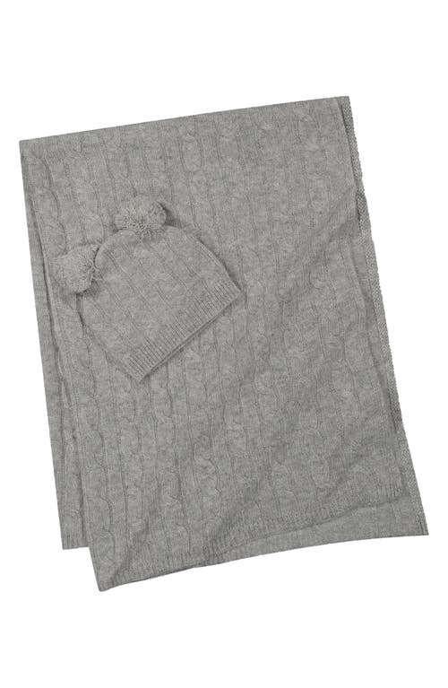 Sofia Cashmere Cable Stitch Cashmere Beanie & Blanket Set In Gray