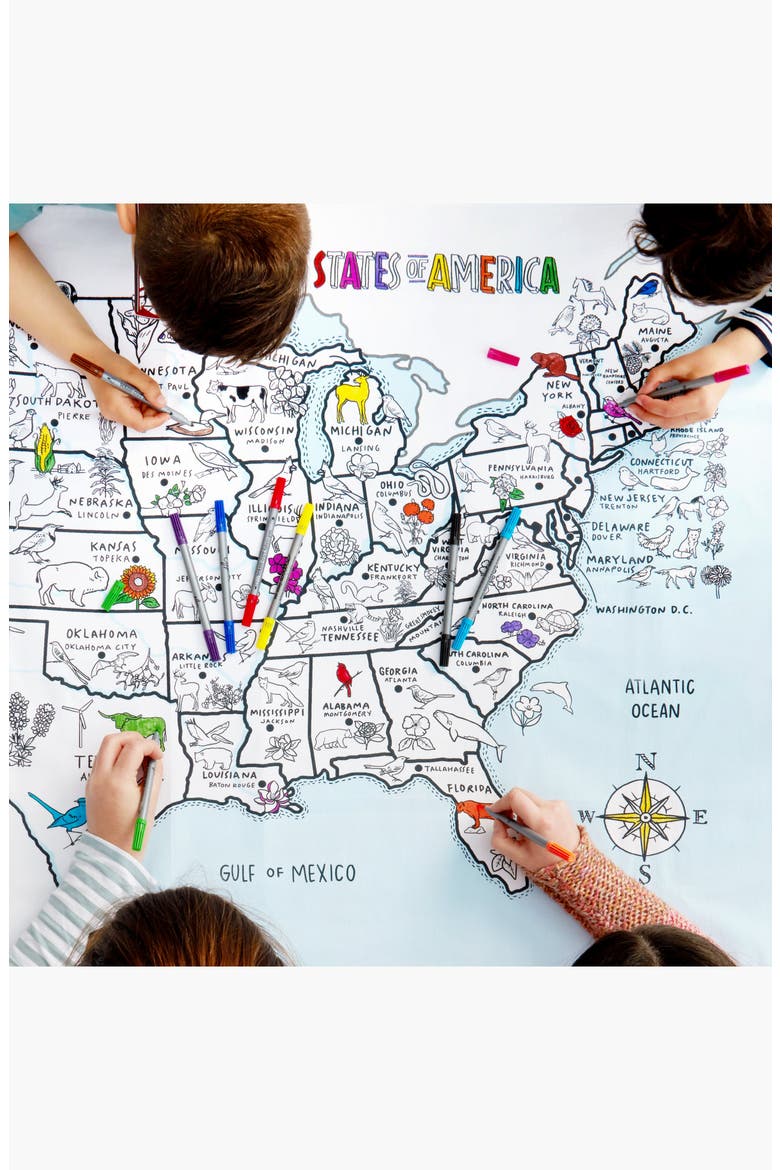United States Map Color In Tablecloth, Alternate, color, Light Blue/Multicolor