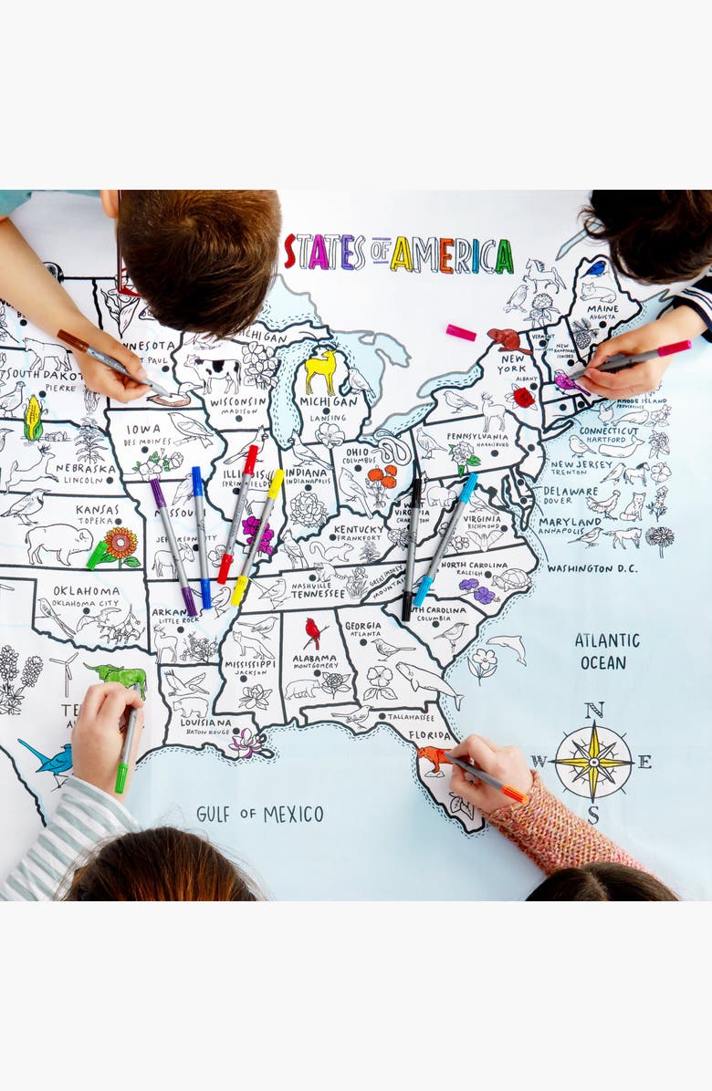 Eat Sleep Doodle United States Map Color In Tablecloth, Alternate, color, Light Blue/Multicolor