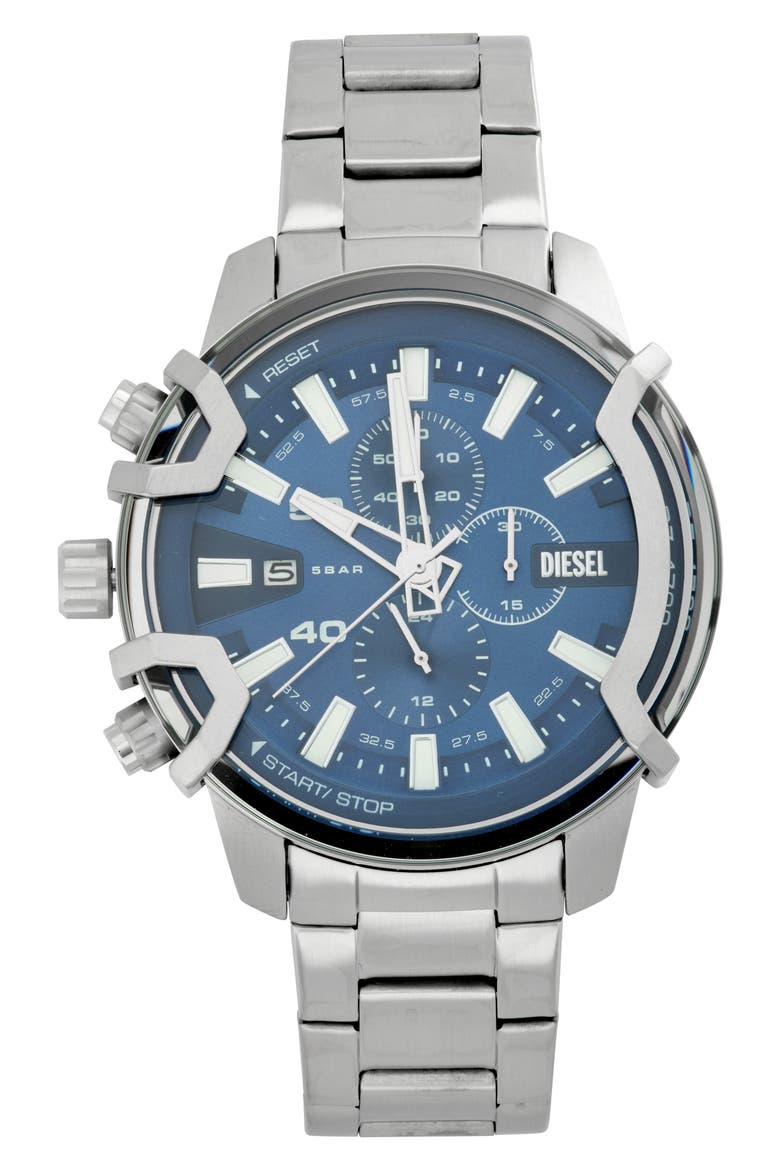 Griffed Chronograph Bracelet Watch, 48mm, Main, color, SILVER