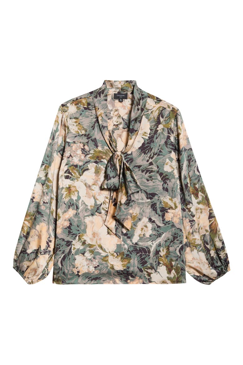 Print Tie Neck Top, Alternate, color, BLUSH SAGE MULTI