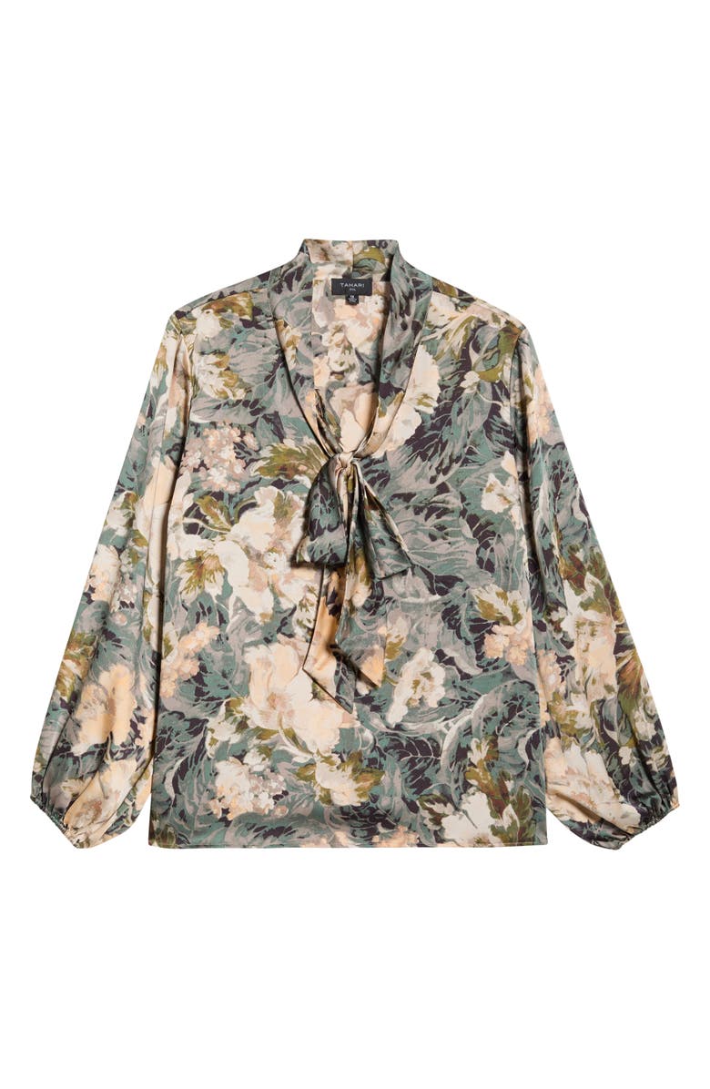 Tahari ASL Print Tie Neck Top, Alternate, color, Blush Sage Multi