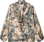 Tahari ASL Print Tie Neck Top