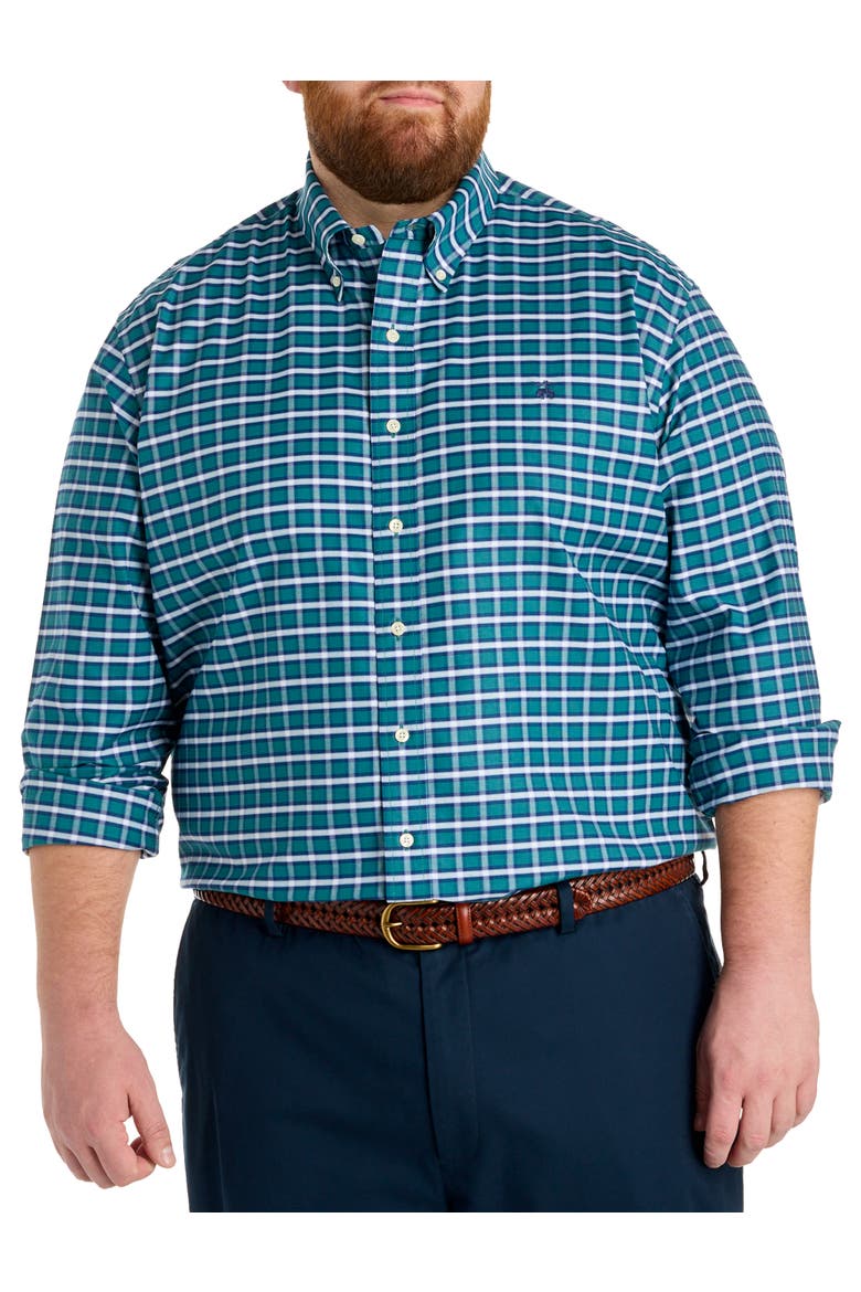Big & Tall Non-Iron Plaid Sport Shirt V2, Main, color, GREEN HERON PLAID