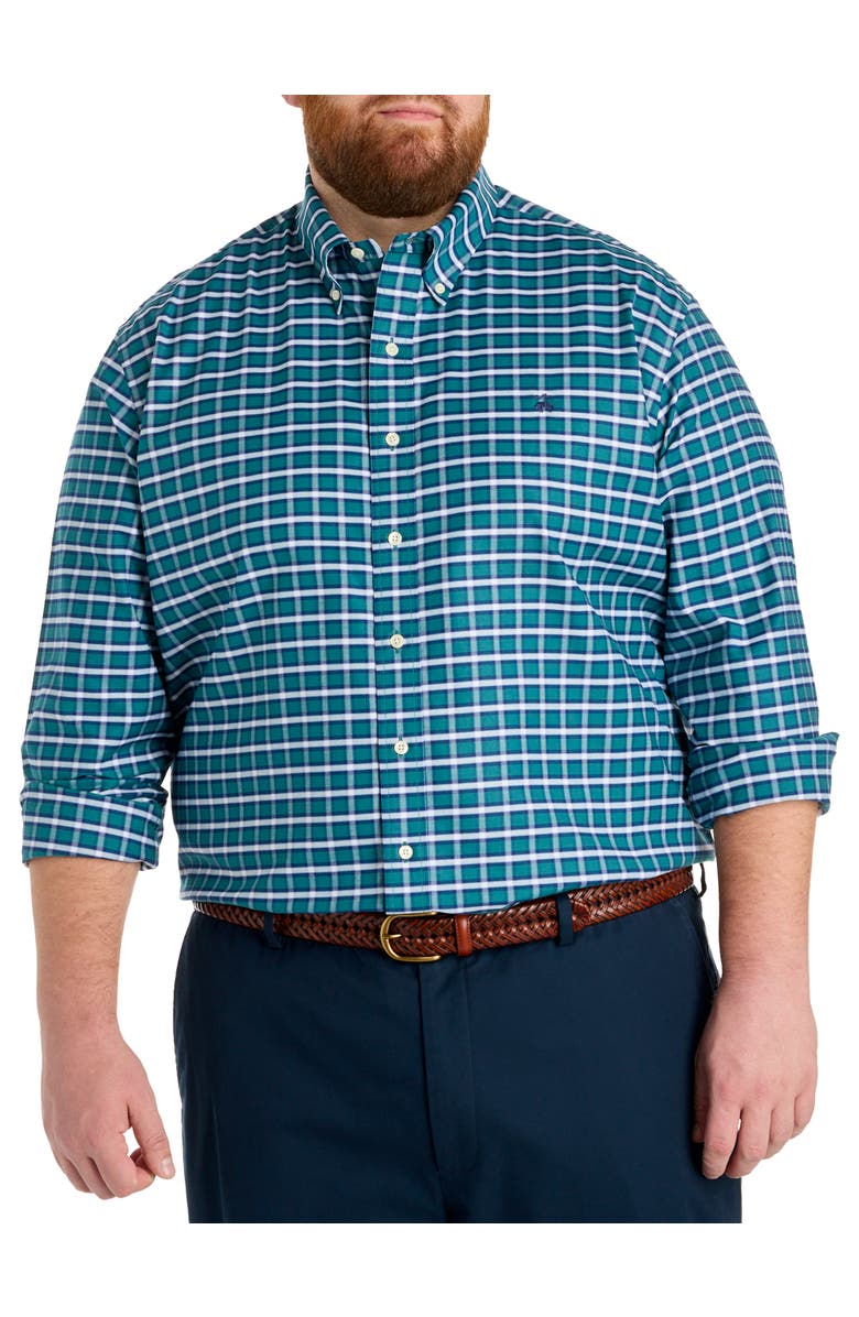 Brooks Brothers Big & Tall Non-Iron Plaid Sport Shirt V2, Main, color, Green Heron Plaid