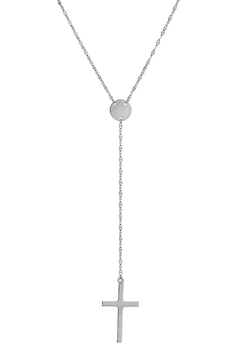14K Gold Crossary Y-Necklace, Main, color, WHITE GOLD