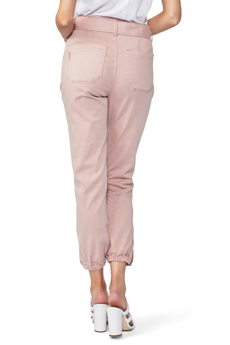 Mayslie High Waist Tie Belt Exposed Button Joggers, Alternate, color, VINTAGE ROUGE GLOW