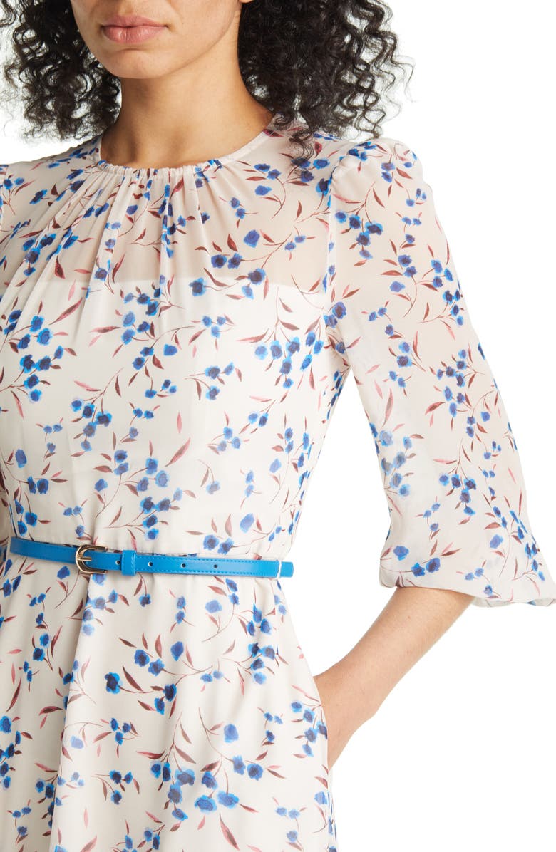 Harper Rose Floral Print Belted Midi Dress, Alternate, color,